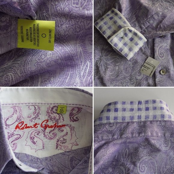 BNWT! Robert Graham  | Paisley Flip Collar/Sleeve - Picture 8 of 8
